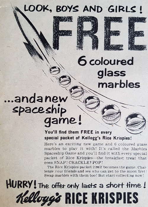 1958 Rice Krispies Marble Games ad