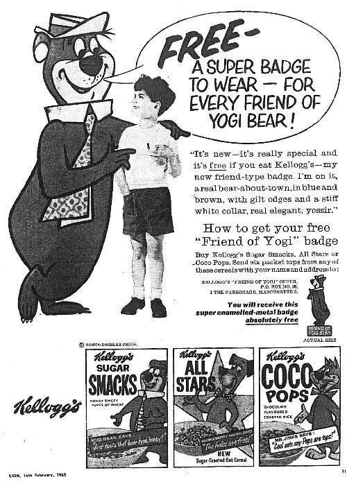 1963 Sugar Smacks Friend of Yogi Bear Badge