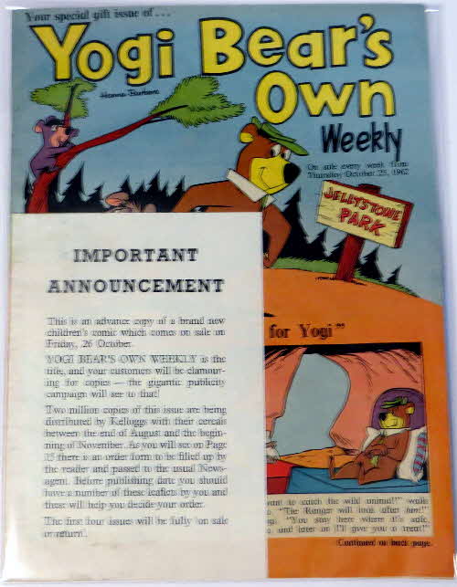 1962 Coco Pops Yogi Bear Weekly Promotional Comic & leaflet