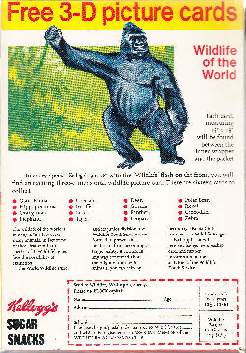 1971 Sugar Smacks 3D Wildlide animal cards