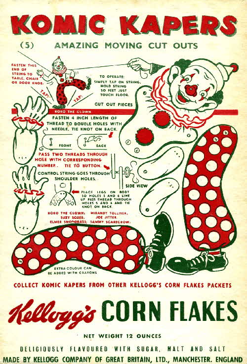 1950s Cornflakes Komic Kapers No 5 Koko the clown