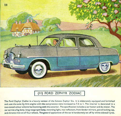 1954 Cornflakes Car Cards No 11 Ford Zephyr Zodiac