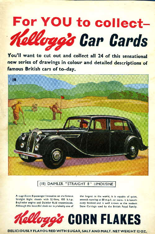1954 Cornflakes Car Cards No 18 Daimler Straight 8 Limousine