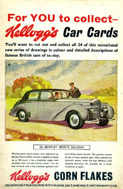 1954 Cornflakes Car Cards No 6 Bentley Sports Saloon