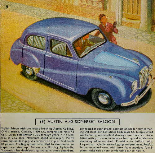 1954 Cornflakes Car Cards No 9 Austin A40 Somerset Saloon