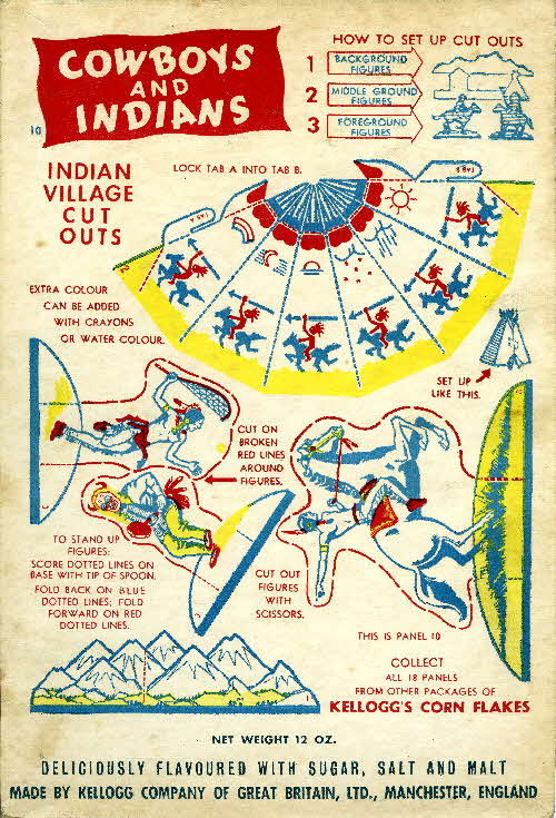 1952 Cornflakes Cowboys & Indians coloured no 10 indian village