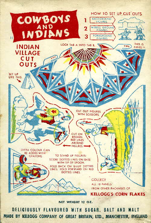 1952 Cornflakes Cowboys & Indians coloured no 11 Indian village