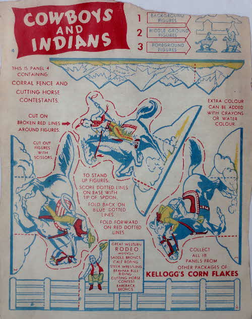 1952 Cornflakes Cowboys & Indians coloured no 4 corral fence & cutting horse contestants