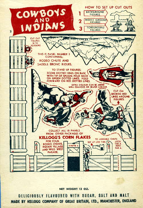 1952 Cornflakes Cowboys & Indians no 2 rodeo chute & saddle bronc ridders (2)
