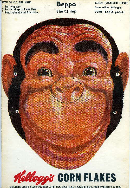 1950s Cornflakes Exciting Masks Beppo the Chimp