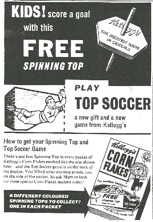 1958 Cornflakes Spinning Top Soccer Game