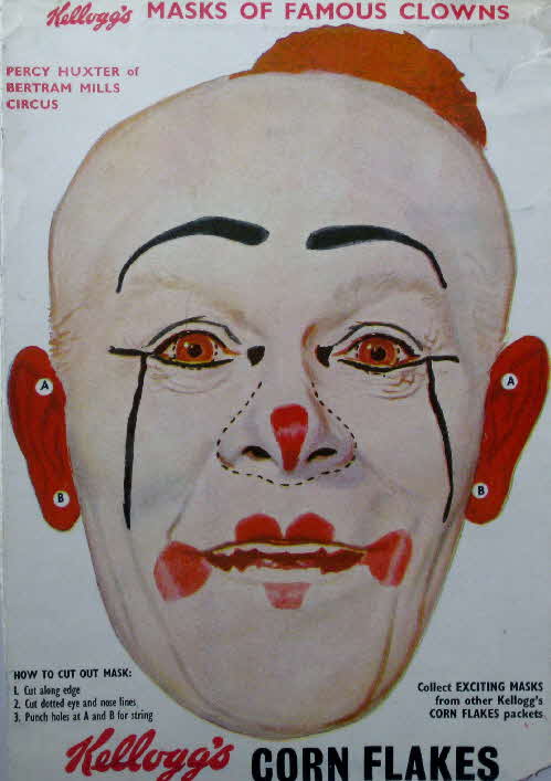 1955 Cornflakes Masks of Famous Clowns Percy Huxter