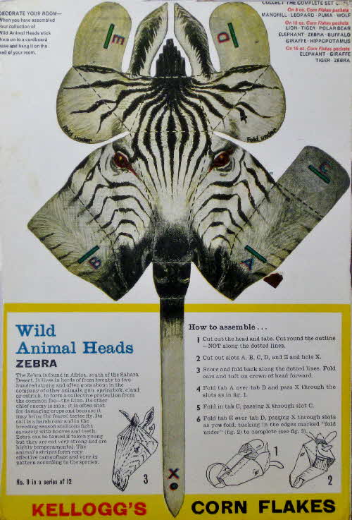 1963 Cornflakes Wild Animals No 9 Zebra