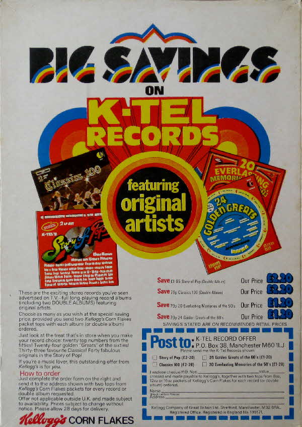 1973 Cornflakes K Tel records savings