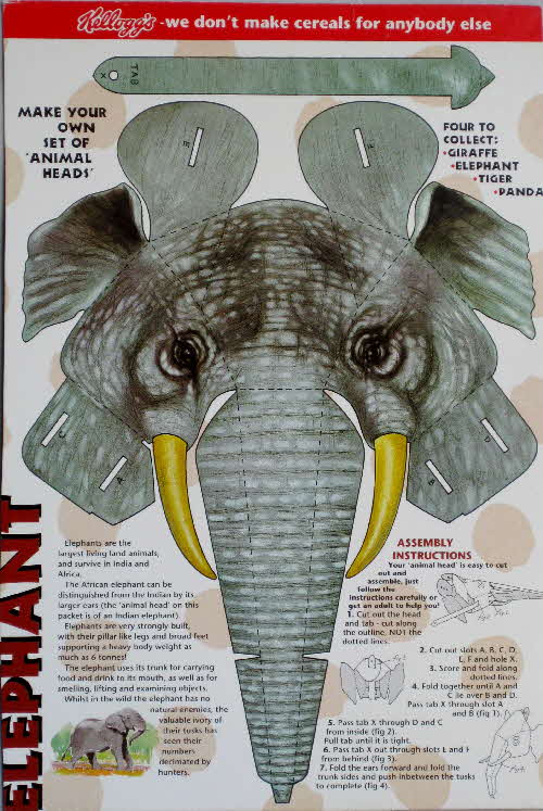 1992 Cornflakes Animal Heads Elephant
