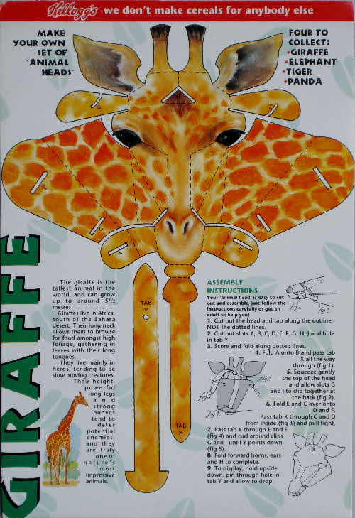 1992 Cornflakes Animal Heads Giraffe