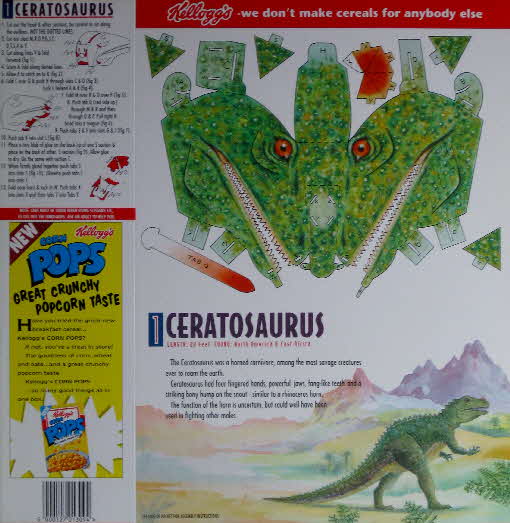 1993 Cornflakes Dinosaur Heads No 1 Ceratosarus