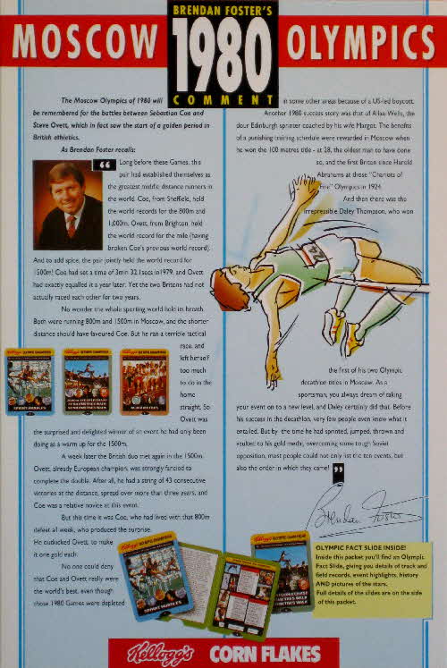 1991 Cornflakes Olympic Fact card 1980