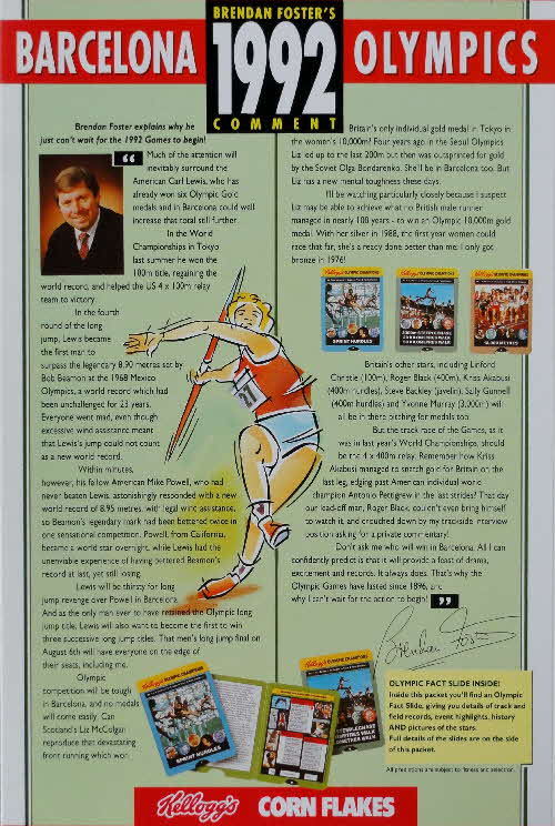 1991 Cornflakes Olympic Fact card 1992