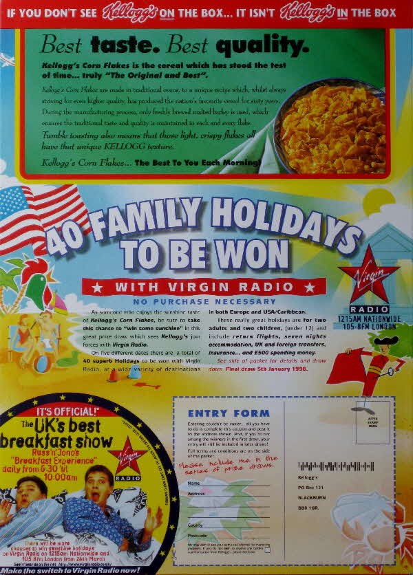 1997 Cornflakes 40 Family Holidays to be won
