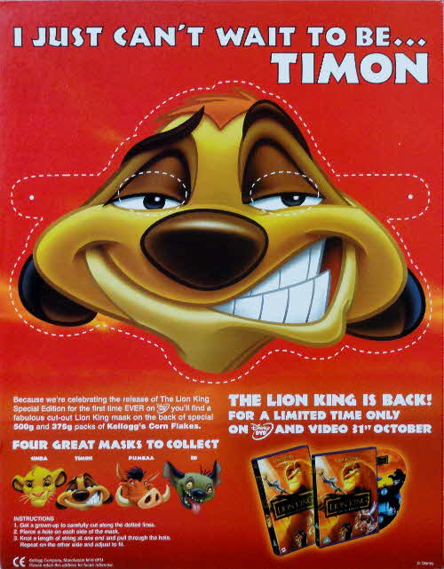 2003 Cornflakes Lion King Mask - Timon