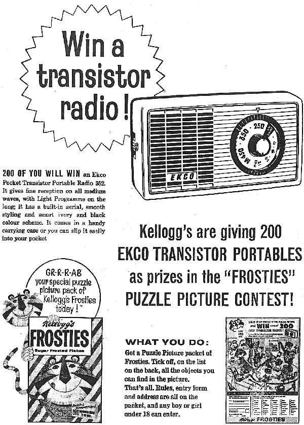 1962 Frosties Ekco Transister Radio Competition