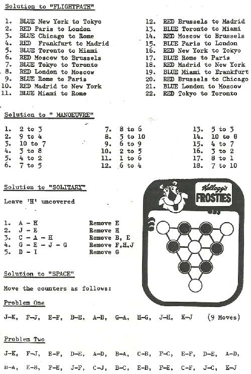 1977 Frosties Magnetic Games answers