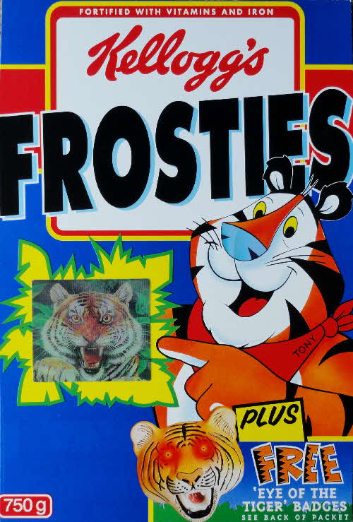 1996 Frosties Eye of the Tiger Badges & moving Amur Tiger stickers front