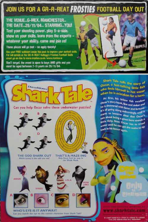 2004 Frosties Football Wallchart Challenge & Shark Tales puzzles back