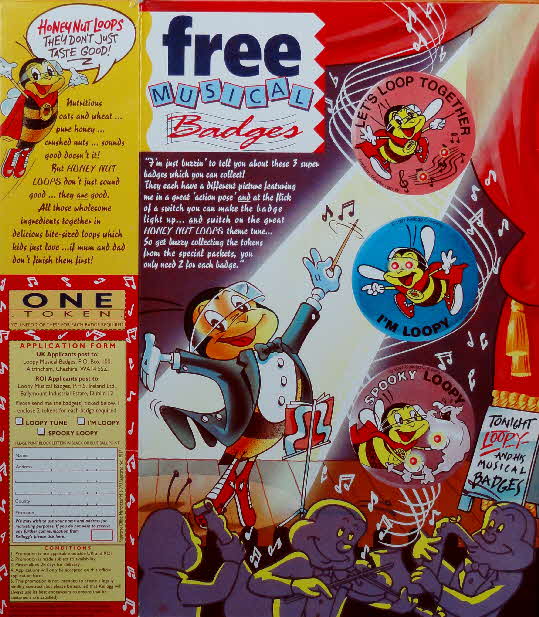 1991 Honey Nut Loops Musical Loopy badges