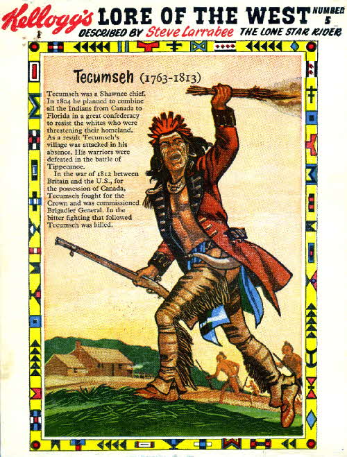 1956 Rice Krispies Lore of the West No 5 Tecumseh