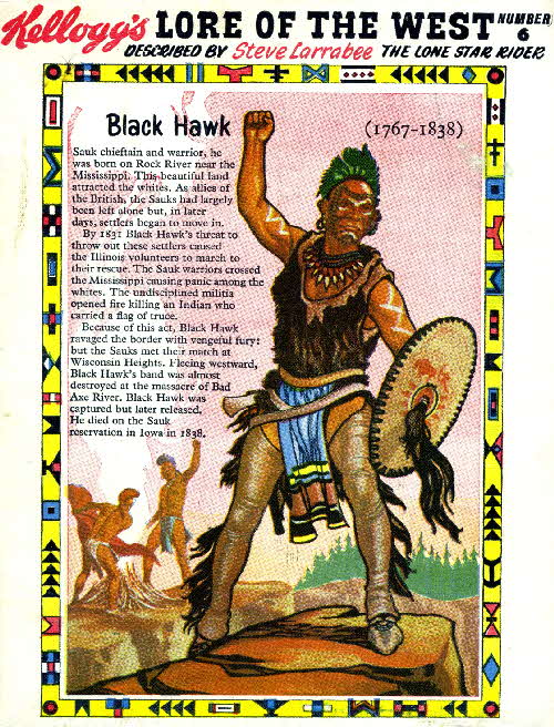 1956 Rice Krispies Lore of the West No 6 Black Hawk