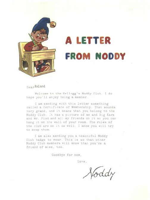 1966 Ricicles Noddy Club letter
