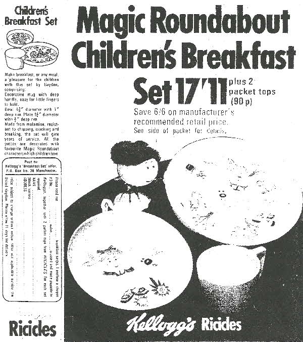 1970s Ricicles Magic Roundabout Childrens Breakfast Set (betr)