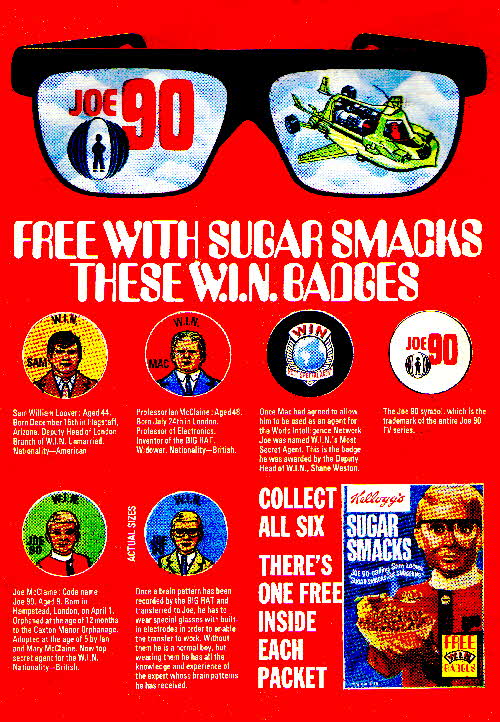 1968 Sugar Smacks Joe 90 Badges