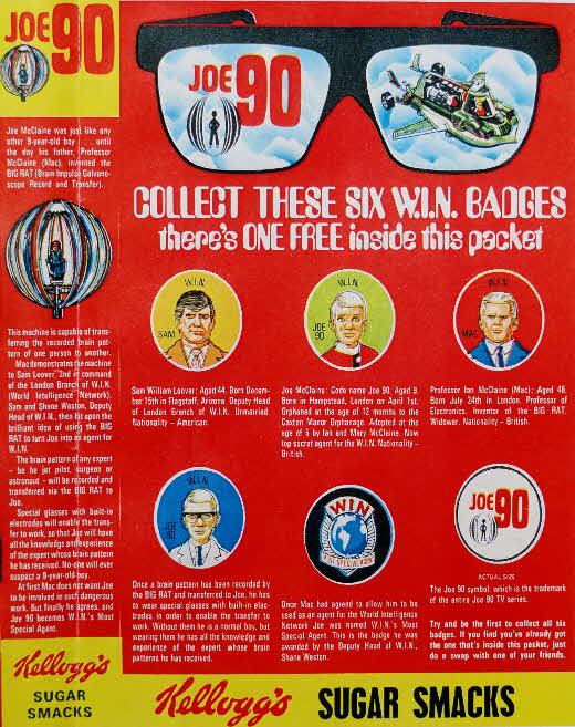 1968 Sugar Smacks Joe 90 badges2