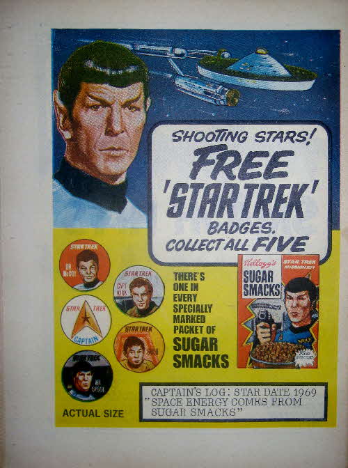 1969 Sugar Smacks Star Trek badges1