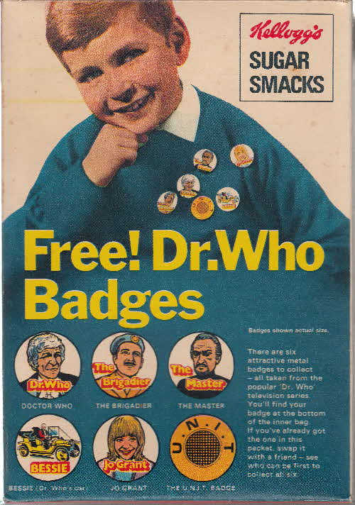 1971 Sugar Smacks Dr Who badges back