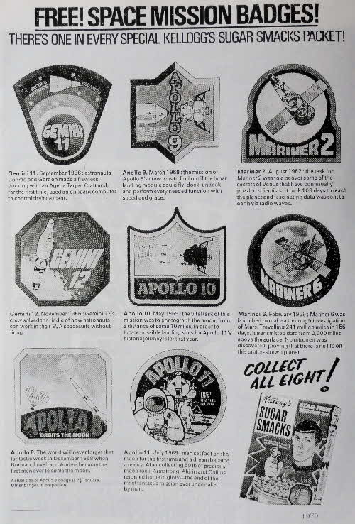 1970 Sugar Smacks Space Mission Badges