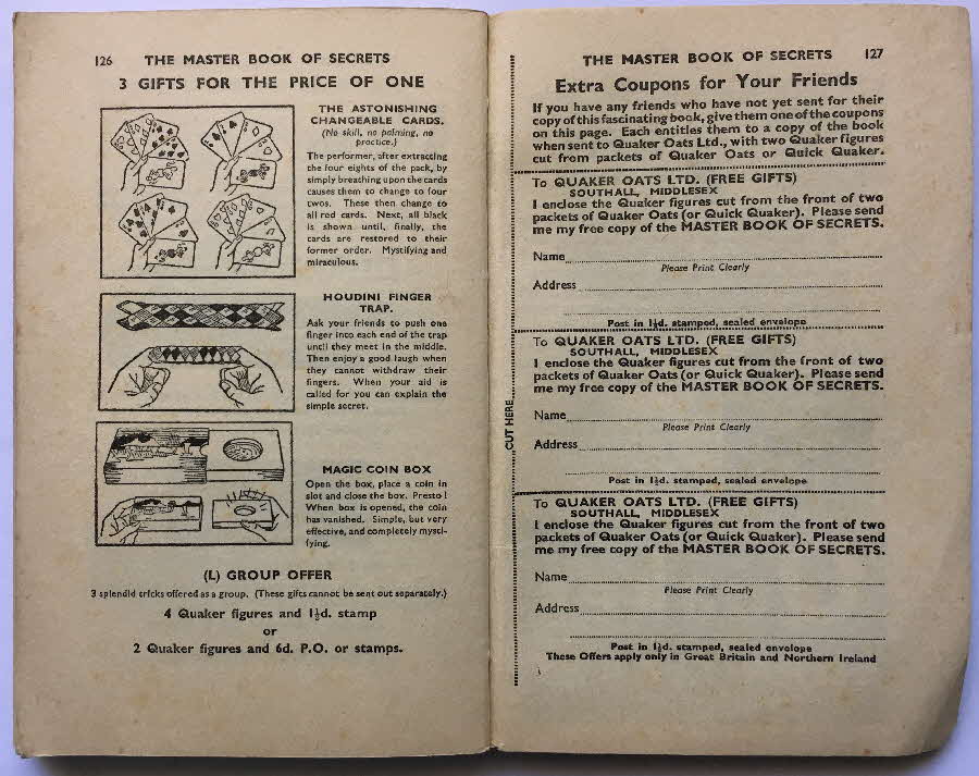 1935 Quaker Oats Master Magic Send away items offer details