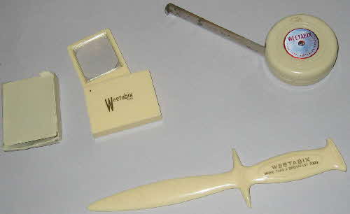 1950s Weetabix Promotional tape measure magnifying glass and paper knife