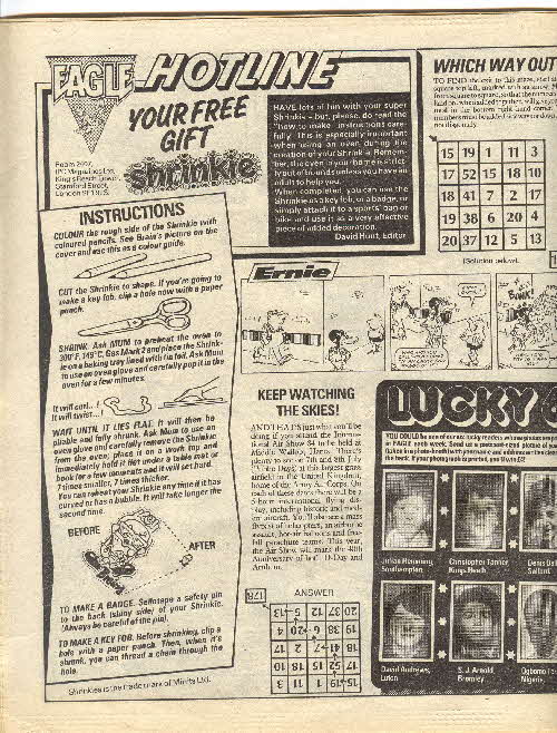 1984 Weetabix Shrinkee Brains Eagle Comic inside