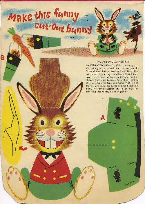 1959 Puffkins Animal Cut Outs - Rabbit